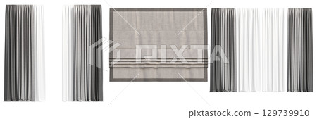 curtain isolated on a transparent background, interior decorations, 3D illustration, cg render curtain isolated on a transparent background, interior decorations, 3D illustration, cg render 129739910