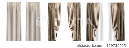 curtain isolated on a transparent background, interior decorations, 3D illustration, cg render curtain isolated on a transparent background, interior decorations, 3D illustration, cg render 129739915