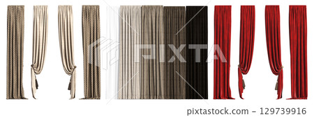 curtain isolated on a transparent background, interior decorations, 3D illustration, cg render 129739916