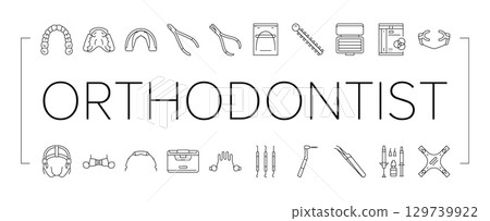orthodontist accessories braces icons set vector 129739922