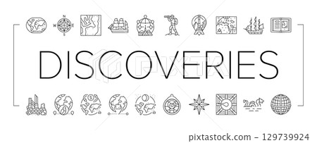 great geographical discoveries icons set vector 129739924