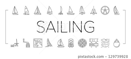 sailing sport yacht regatta icons set vector 129739928