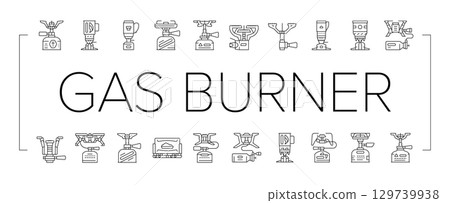 gas burner stove cooktop icons set vector 129739938
