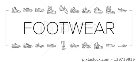 footwear tourism shoes sandals icons set vector 129739939
