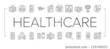 healthcare innovations robotics icons set vector 129740033