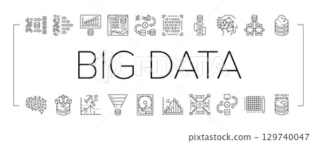 big data analytics hadoop icons set vector 129740047