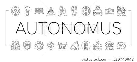 autonomous vehicle self driving icons set vector 129740048