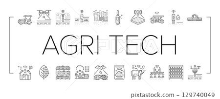 agri tech precision drones iot icons set vector 129740049