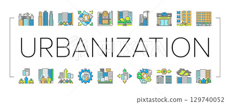 urbanization city development icons set vector urbanization city development icons set vector 129740052