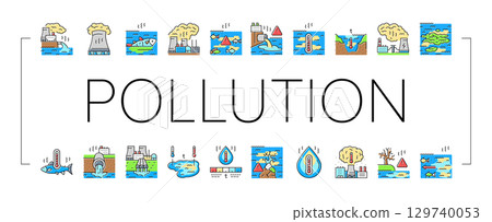 thermal pollution ecosystem icons set vector 129740053