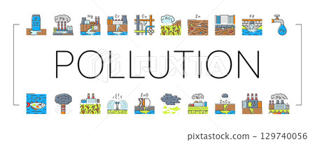 heavy metal pollution icons set vector 129740056