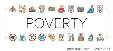 poverty inequality unemployment icons set vector 129740061