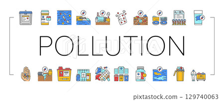 pharmaceutical pollution icons set vector 129740063