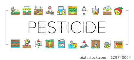 pesticide pollution agriculture icons set vector 129740064