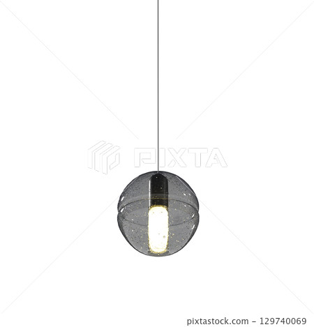 chandelier on the ceiling isolated on transparent background, hanging lamp, pendant light, 3D illustration, cg render 129740069