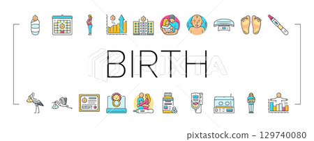 birth pregnancy newborn infant icons set vector birth pregnancy newborn infant icons set vector 129740080