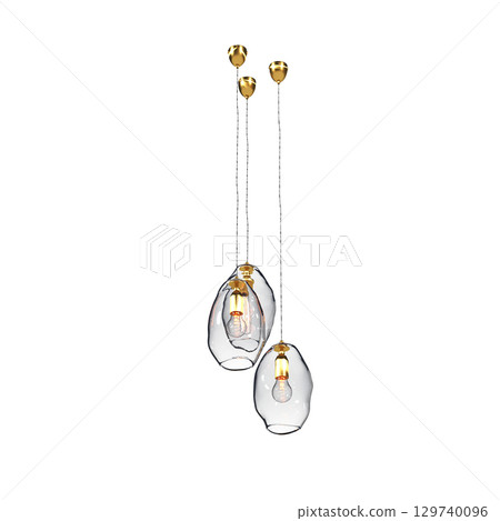 chandelier on the ceiling isolated on transparent background, hanging lamp, pendant light, 3D illustration, cg render 129740096
