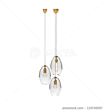 chandelier on the ceiling isolated on transparent background, hanging lamp, pendant light, 3D illustration, cg render 129740097