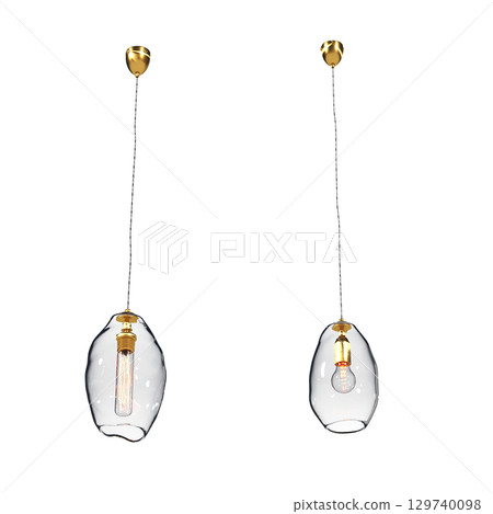 chandelier on the ceiling isolated on transparent background, hanging lamp, pendant light, 3D illustration, cg render 129740098