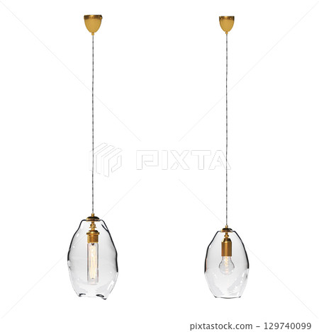 chandelier on the ceiling isolated on transparent background, hanging lamp, pendant light, 3D illustration, cg render 129740099