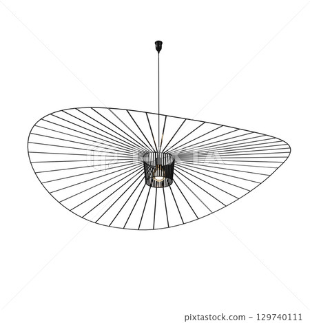 chandelier on the ceiling isolated on transparent background, hanging lamp, pendant light, 3D illustration, cg render 129740111