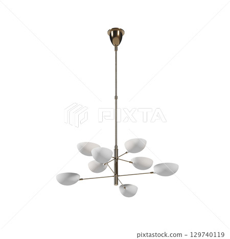 chandelier on the ceiling isolated on transparent background, hanging lamp, pendant light, 3D illustration, cg render 129740119