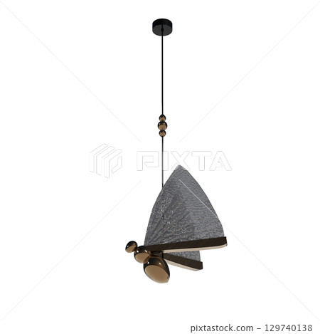 chandelier on the ceiling isolated on transparent background, hanging lamp, pendant light, 3D illustration, cg render 129740138