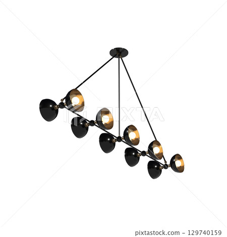 chandelier on the ceiling isolated on transparent background, hanging lamp, pendant light, 3D illustration, cg render 129740159