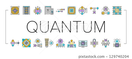 quantum computer qubit icons set vector quantum computer qubit icons set vector 129740204