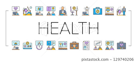 employee health office wellness icons set vector-插圖素材 [129740206] - PIXTA圖庫
