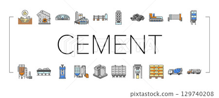 cement production gypsum icons set vector cement production gypsum icons set vector 129740208