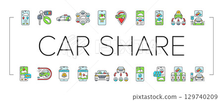 car share service transport icons set vector car share service transport icons set vector 129740209