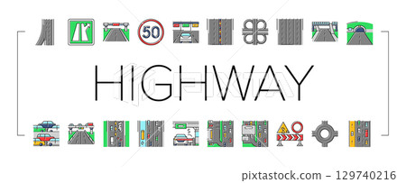 highway road lane icons set vector 129740216