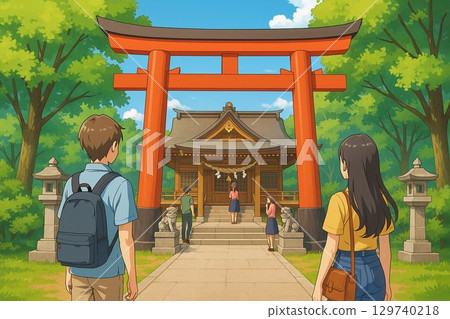 鳥居與參拜神社的人們 | 參拜神社的人們 129740218