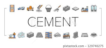 cement concrete construction icons set vector 129740275