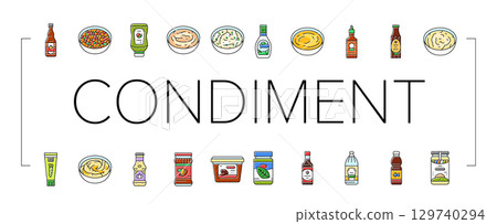 condiment ketchup mustard icons set vector 129740294