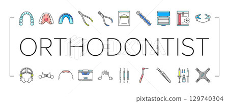 orthodontist accessories braces icons set vector 129740304