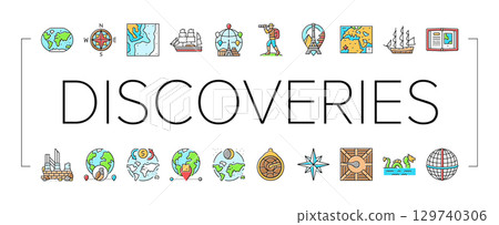 great geographical discoveries icons set vector great geographical discoveries icons set vector 129740306