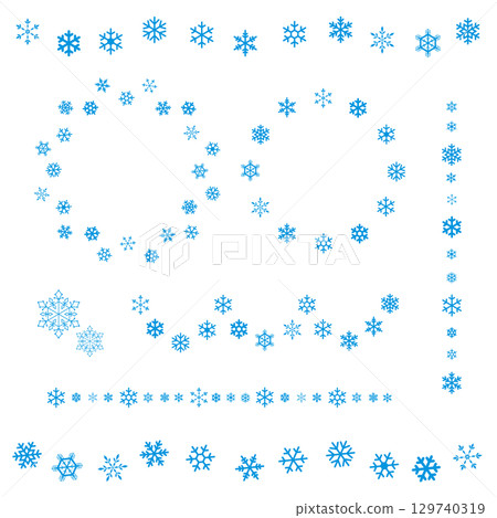 雪花框、冬雪花環、線條裝飾套裝、向量圖 129740319