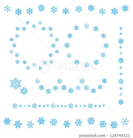 雪花框、冬雪花環、線條裝飾套裝、向量插圖、手繪風格 雪花框、冬雪花環、線條裝飾套裝、向量插圖、手繪風格 129740321