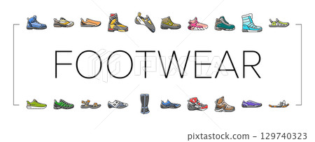footwear tourism shoes sandals icons set vector 129740323