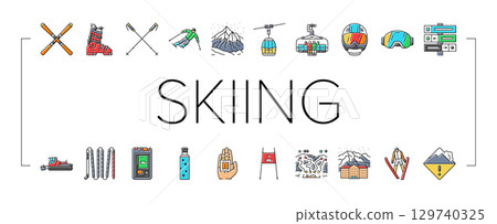 alpine skiing snow slalom icons set vector alpine skiing snow slalom icons set vector 129740325