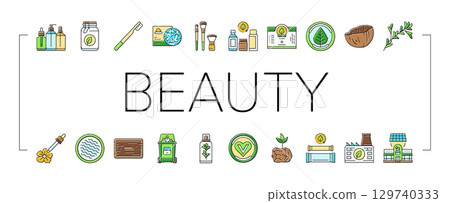 sustainable beauty eco friendly icons set vector sustainable beauty eco friendly icons set vector 129740333