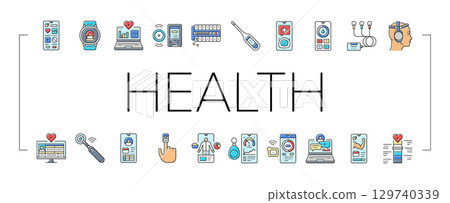 personalized health tech icons set vector personalized health tech icons set vector 129740339
