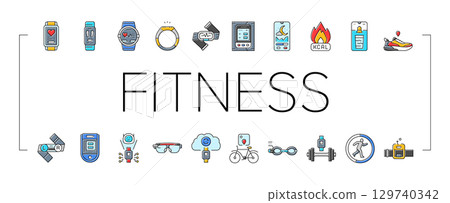 wearable fitness technology icons set vector 129740342