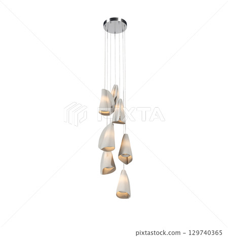 chandelier on the ceiling isolated on transparent background, hanging lamp, pendant light, 3D illustration, cg render 129740365