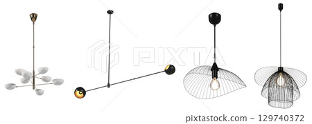 chandelier on the ceiling isolated on transparent background, hanging lamp, pendant light, 3D illustration, cg render chandelier on the ceiling isolated on transparent background, hanging lamp, pendant light, 3D illustration, cg render 129740372