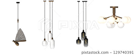chandelier on the ceiling isolated on transparent background, hanging lamp, pendant light, 3D illustration, cg render chandelier on the ceiling isolated on transparent background, hanging lamp, pendant light, 3D illustration, cg render 129740391