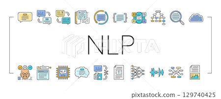 natural language processing nlp icons set vector 129740425