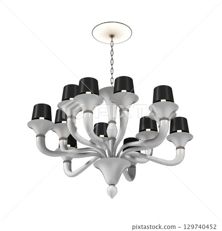 chandelier on the ceiling isolated on transparent background, hanging lamp, pendant light, 3D illustration, cg render 129740452
